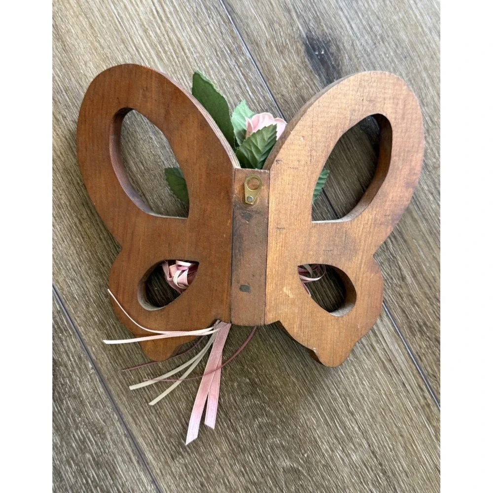 Wood Butterfly Wall Decor Set Carved Floral‎ Cottagecore Boho Hanging Art Pair